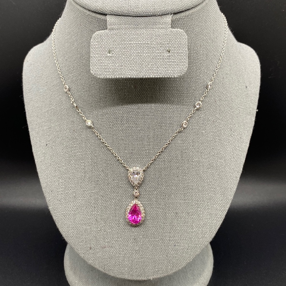 NWT Nordstrom Pretty Pendant Necklace in Sterling Silver with Pink Accent Stone